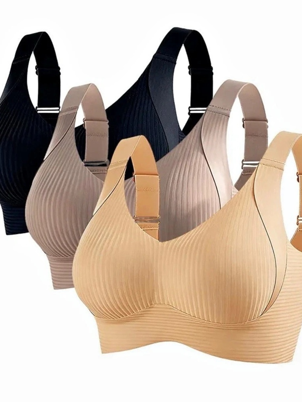 Ribbed Wireless Bra in Beige & Black Like New